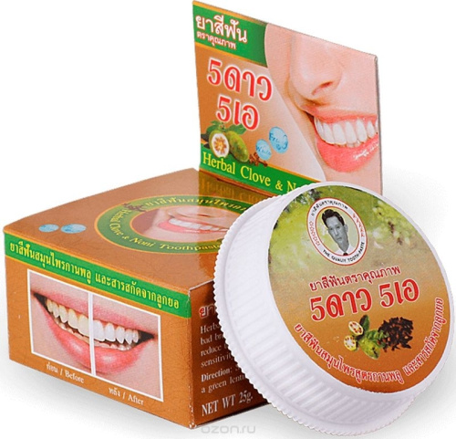 Тайская зубная паста Гвоздика и Нони (Herbal Clove Toothpaste) 25 г, 5Star